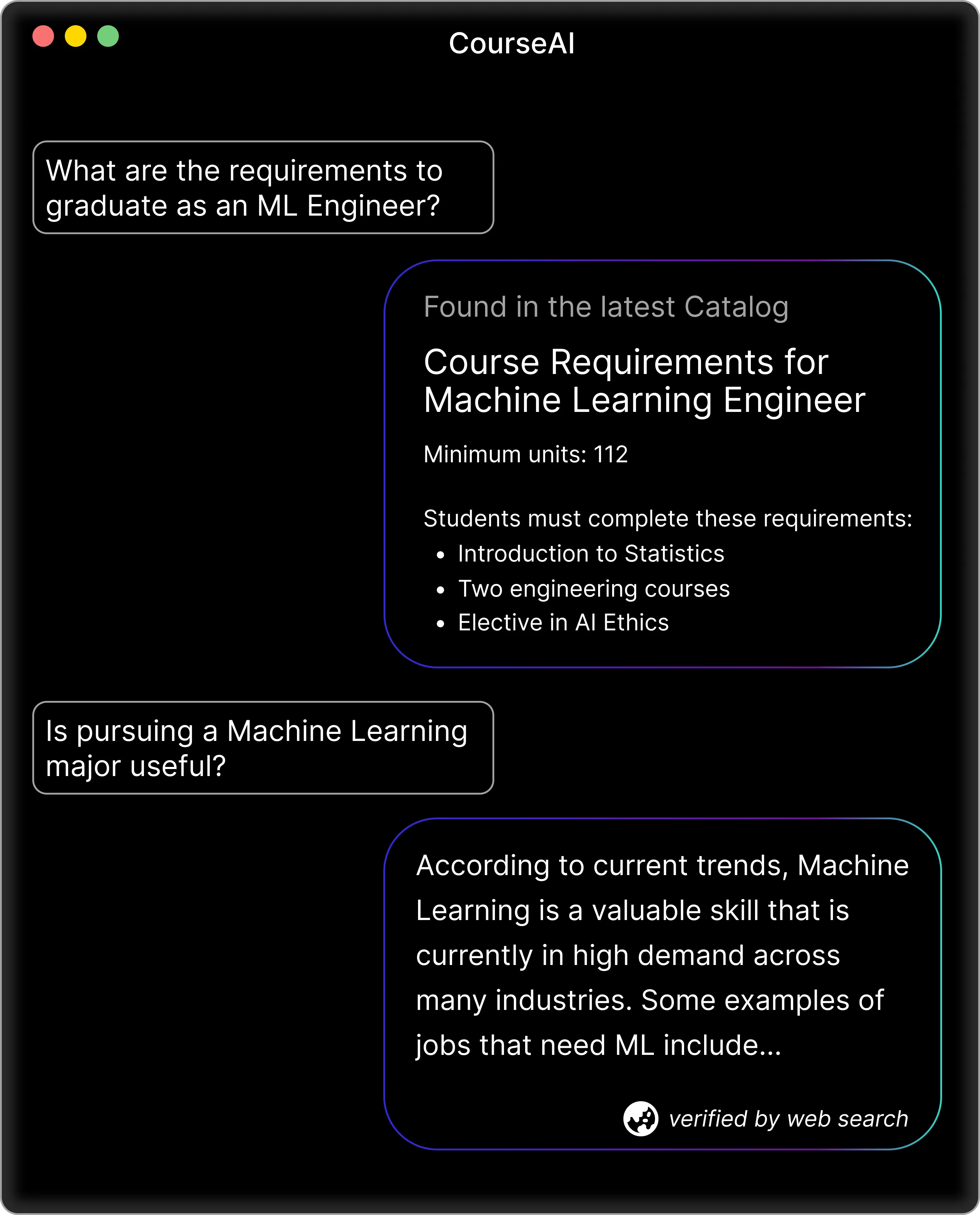 Screenshot of CourseAI question and answer interface
